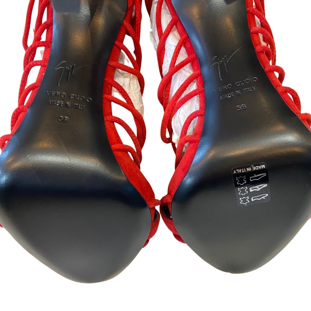 NWOB Giuseppe Zanotti Red Suede Zoey Cage Sandal Stiletto Heels Size 8 - Picture 11 of 11